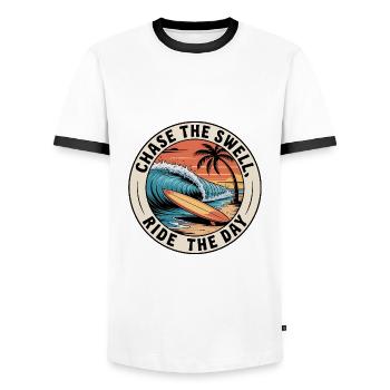 Chase the Swell, Ride the Day - Männer Kontrast-T-Shirt - Weiß/Schwarz - Vorne - AI Model Female 172 light (172cm) & AI Model Male 178 dark (178cm)