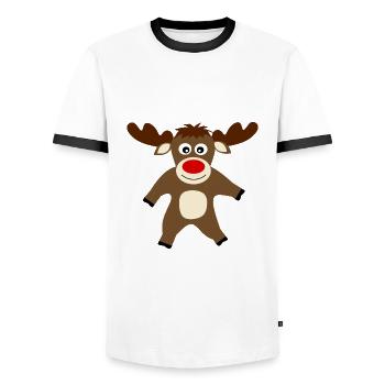 Reindeer Moose Christmas Funny Gifts - Men's Ringer Shirt - white/black - Front - AI Model Female 172 light (172cm) & AI Model Male 178 dark (178cm)