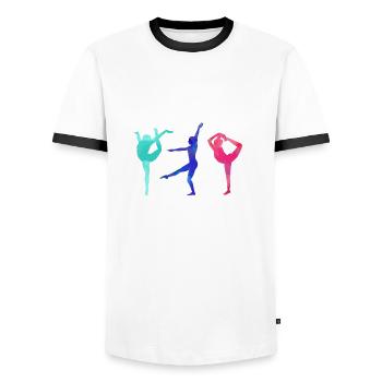 Gymnast, Yoga,Sports,Exercises,Dancing,Gymnastics - Men's Ringer Shirt - white/black - Front - AI Model Female 172 light (172cm) & AI Model Male 178 dark (178cm)