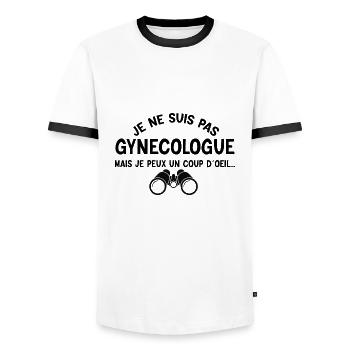 Gynécologue - Médecin - Docteur - T-shirt contrasté Homme - blanc/noir - Devant - AI Model Female 172 light (172cm) & AI Model Male 178 dark (178cm)