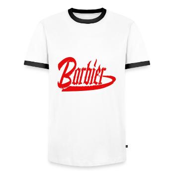 barbier haar bart barber rasieren männer barber - Männer Kontrast-T-Shirt - Weiß/Schwarz - Vorne - AI Model Female 172 light (172cm) & AI Model Male 178 dark (178cm)