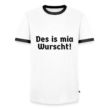 Bayern bayerisch Sprüche Bayer mia Wurscht EGAL - Männer Kontrast-T-Shirt - Weiß/Schwarz - Vorne - AI Model Female 172 light (172cm) & AI Model Male 178 dark (178cm)