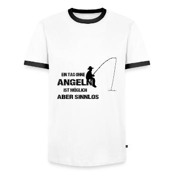 fishing - Men's Ringer Shirt - white/black - Front - AI Model Female 172 light (172cm) & AI Model Male 178 dark (178cm)