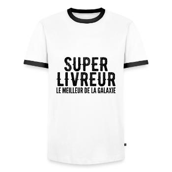 Super livreur cadeau drôle chauffeur livreur - T-shirt contrasté Homme - blanc/noir - Devant - AI Model Female 172 light (172cm) & AI Model Male 178 dark (178cm)