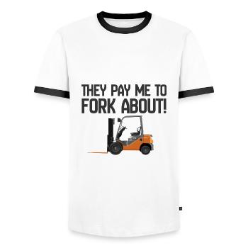 Gabelstapler, den sie mir bezahlen, um darüber zu gabeln - Männer Kontrast-T-Shirt - Weiß/Schwarz - Vorne - AI Model Female 172 light (172cm) & AI Model Male 178 dark (178cm)