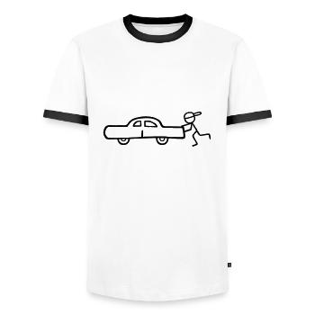 Pickup Schieben - Wer sein Auto liebt der schiebt - Männer Kontrast-T-Shirt - Weiß/Schwarz - Vorne - AI Model Female 172 light (172cm) & AI Model Male 178 dark (178cm)