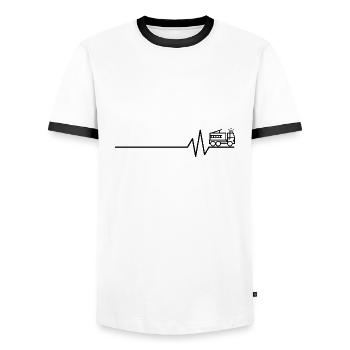 Feuerwehrauto auf Pulslinie - Männer Kontrast-T-Shirt - Weiß/Schwarz - Vorne - AI Model Female 172 light (172cm) & AI Model Male 178 dark (178cm)