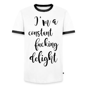I'm a constant fucking delight - Men's Ringer Shirt - white/black - Front - AI Model Female 172 light (172cm) & AI Model Male 178 dark (178cm)