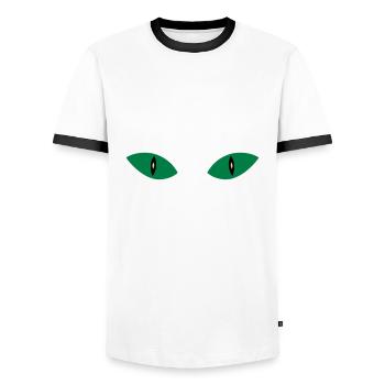 ★ Design colors changeable ★ Two cat eyes - Men's Ringer Shirt - white/black - Front - AI Model Female 172 light (172cm) & AI Model Male 178 dark (178cm)