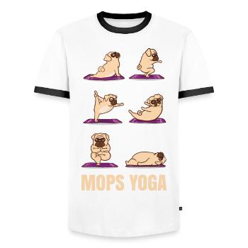 Mops Yoga Meditation Mopshund Yogatraining - Männer Kontrast-T-Shirt - Weiß/Schwarz - Vorne - AI Model Female 172 light (172cm) & AI Model Male 178 dark (178cm)