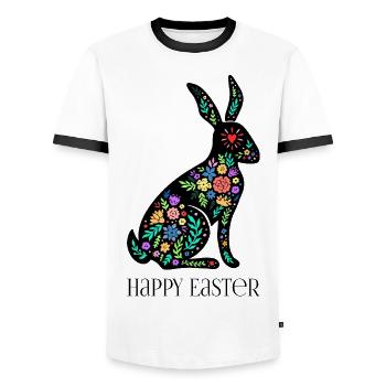 Happy Easter - Bunter Osterhase Floral - Männer Kontrast-T-Shirt - Weiß/Schwarz - Vorne - AI Model Female 172 light (172cm) & AI Model Male 178 dark (178cm)