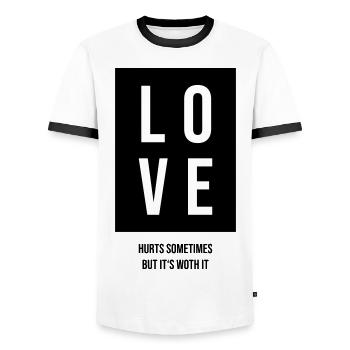 L’amour fait parfois mal, mais il en vaut la peine - T-shirt contrasté Homme - blanc/noir - Devant - AI Model Female 172 light (172cm) & AI Model Male 178 dark (178cm)