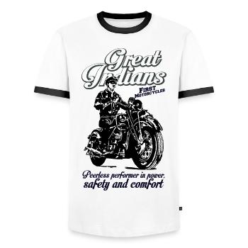 Great Indians First Motocycles - T-shirt contrasté Homme - blanc/noir - Devant - AI Model Female 172 light (172cm) & AI Model Male 178 dark (178cm)