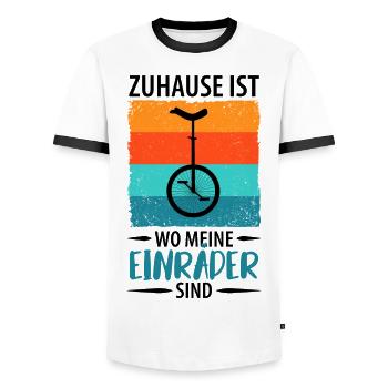 Einrad Einradfahrer Einradfahrerin - Männer Kontrast-T-Shirt - Weiß/Schwarz - Vorne - AI Model Female 172 light (172cm) & AI Model Male 178 dark (178cm)