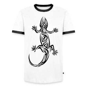 Gecko Tribal Tattoo - Men's Ringer Shirt - white/black - Front - AI Model Female 172 light (172cm) & AI Model Male 178 dark (178cm)