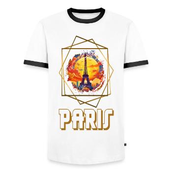 Paris, Eiffel Tower, France, City, Skyline, Art - Men's Ringer Shirt - white/black - Front - AI Model Female 172 light (172cm) & AI Model Male 178 dark (178cm)
