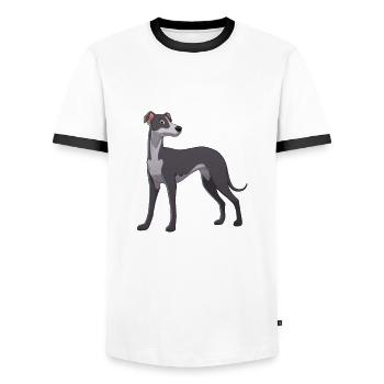 Hund Whippet - Männer Kontrast-T-Shirt - Weiß/Schwarz - Vorne - AI Model Female 172 light (172cm) & AI Model Male 178 dark (178cm)