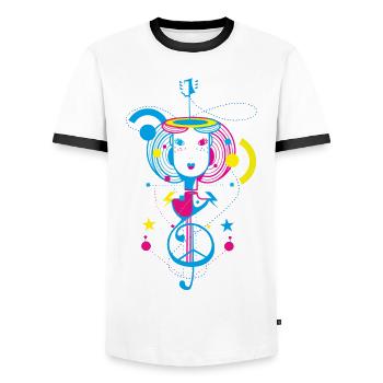 Melodie Musikalisches T-Shert Girl Note - Männer Kontrast-T-Shirt - Weiß/Schwarz - Vorne - AI Model Female 172 light (172cm) & AI Model Male 178 dark (178cm)
