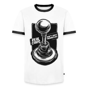 Manual Cars - Men's Ringer Shirt - white/black - Front - AI Model Female 172 light (172cm) & AI Model Male 178 dark (178cm)