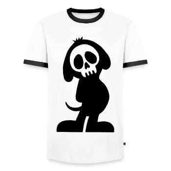 Black Dog Skull and Silhouette - Men's Ringer Shirt - white/black - Front - AI Model Female 172 light (172cm) & AI Model Male 178 dark (178cm)