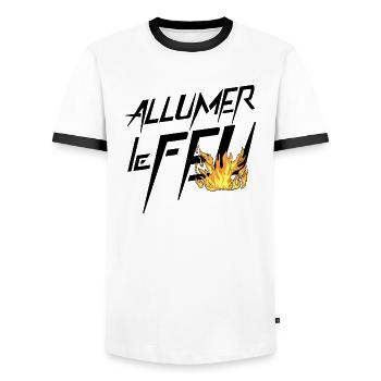 Allumer le feu - T-shirt contrasté Homme - blanc/noir - Devant - AI Model Female 172 light (172cm) & AI Model Male 178 dark (178cm)