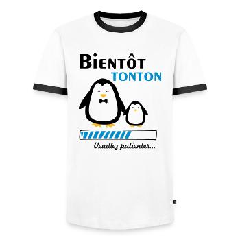bientôt tonton pingouin,futur oncle - T-shirt contrasté Homme - blanc/noir - Devant - AI Model Female 172 light (172cm) & AI Model Male 178 dark (178cm)