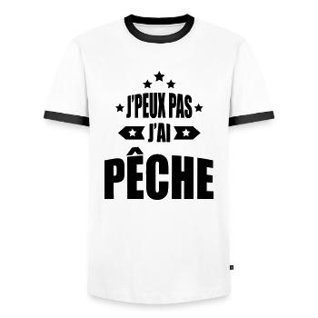 j'peux pas j'ai pêche - T-shirt contrasté Homme - blanc/noir - Devant - AI Model Female 172 light (172cm) & AI Model Male 178 dark (178cm)