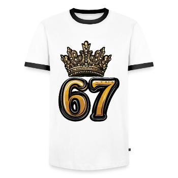 67 Zahl Krone - Männer Kontrast-T-Shirt - Weiß/Schwarz - Vorne - AI Model Female 172 light (172cm) & AI Model Male 178 dark (178cm)