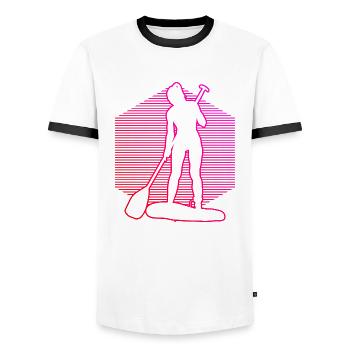 Standup Paddleboard Women's Standup Paddling - Men's Ringer Shirt - white/black - Front - AI Model Female 172 light (172cm) & AI Model Male 178 dark (178cm)