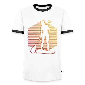 Standup Paddling Men's Women's Standup Paddleboard - Men's Ringer Shirt - white/black - Front - AI Model Female 172 light (172cm) & AI Model Male 178 dark (178cm)