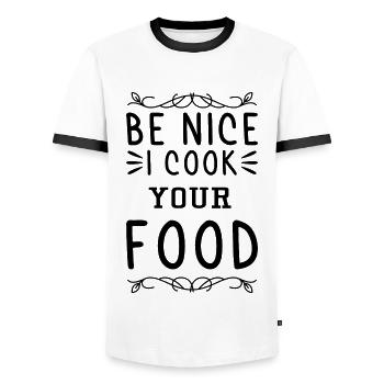Chef cuisine citation - T-shirt contrasté Homme - blanc/noir - Devant - AI Model Female 172 light (172cm) & AI Model Male 178 dark (178cm)
