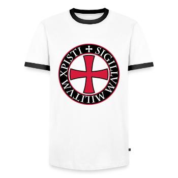 27 Tempelritter Templer Kreuz Spruch Mittelalter - Männer Kontrast-T-Shirt - Weiß/Schwarz - Vorne - AI Model Female 172 light (172cm) & AI Model Male 178 dark (178cm)