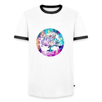 Baum des Lebens ,Lebensbaum,blumen,bunt - Männer Kontrast-T-Shirt - Weiß/Schwarz - Vorne - AI Model Female 172 light (172cm) & AI Model Male 178 dark (178cm)