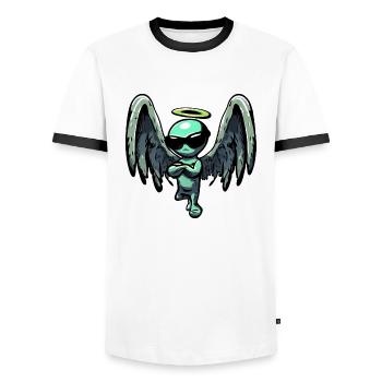 Alien Archangel - Halo and Wings Design - Men's Ringer Shirt - white/black - Front - AI Model Female 172 light (172cm) & AI Model Male 178 dark (178cm)