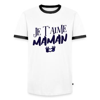 Je t'aime maman. Fête des mères - T-shirt contrasté Homme - blanc/noir - Devant - AI Model Female 172 light (172cm) & AI Model Male 178 dark (178cm)