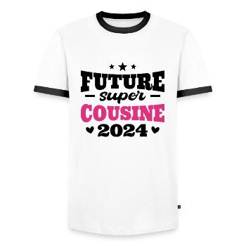 Future Super Cousine 2024 Annonce Grossesse - T-shirt contrasté Homme - blanc/noir - Devant - AI Model Female 172 light (172cm) & AI Model Male 178 dark (178cm)