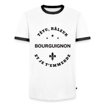 Bourguignon, têtu, râleur - T-shirt contrasté Homme - blanc/noir - Devant - AI Model Female 172 light (172cm) & AI Model Male 178 dark (178cm)
