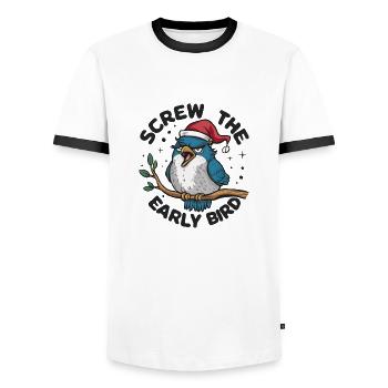 The early bird can take me - Men's Ringer Shirt - white/black - Front - AI Model Female 172 light (172cm) & AI Model Male 178 dark (178cm)