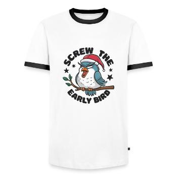 The early bird can take me - Men's Ringer Shirt - white/black - Front - AI Model Female 172 light (172cm) & AI Model Male 178 dark (178cm)