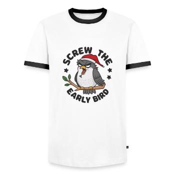 The early bird can take me - Men's Ringer Shirt - white/black - Front - AI Model Female 172 light (172cm) & AI Model Male 178 dark (178cm)