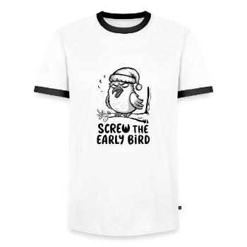 The early bird can take me - Men's Ringer Shirt - white/black - Front - AI Model Female 172 light (172cm) & AI Model Male 178 dark (178cm)