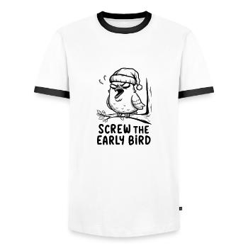 The early bird can take me - Men's Ringer Shirt - white/black - Front - AI Model Female 172 light (172cm) & AI Model Male 178 dark (178cm)