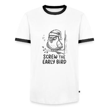 The early bird can take me - Men's Ringer Shirt - white/black - Front - AI Model Female 172 light (172cm) & AI Model Male 178 dark (178cm)