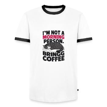 Je ne suis pas du matin. Apportez du café. - T-shirt contrasté Homme - blanc/noir - Devant - AI Model Female 172 light (172cm) & AI Model Male 178 dark (178cm)