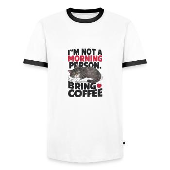 Je ne suis pas du matin. Apportez du café. - T-shirt contrasté Homme - blanc/noir - Devant - AI Model Female 172 light (172cm) & AI Model Male 178 dark (178cm)