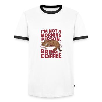 Je ne suis pas du matin. Apportez du café. - T-shirt contrasté Homme - blanc/noir - Devant - AI Model Female 172 light (172cm) & AI Model Male 178 dark (178cm)