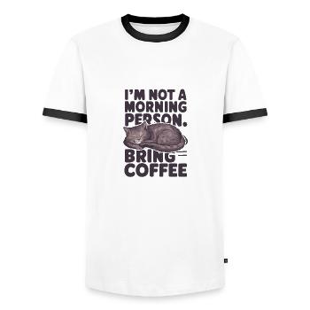 Je ne suis pas du matin. Apportez du café. - T-shirt contrasté Homme - blanc/noir - Devant - AI Model Female 172 light (172cm) & AI Model Male 178 dark (178cm)