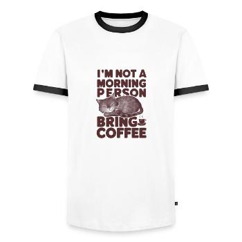 Je ne suis pas du matin. Apportez du café. - T-shirt contrasté Homme - blanc/noir - Devant - AI Model Female 172 light (172cm) & AI Model Male 178 dark (178cm)