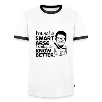 Ich bin kein Klugscheißer, weiß es wirklich besser - Männer Kontrast-T-Shirt - Weiß/Schwarz - Vorne - AI Model Female 172 light (172cm) & AI Model Male 178 dark (178cm)