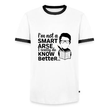 Ich bin kein Klugscheißer, weiß es wirklich besser - Männer Kontrast-T-Shirt - Weiß/Schwarz - Vorne - AI Model Female 172 light (172cm) & AI Model Male 178 dark (178cm)